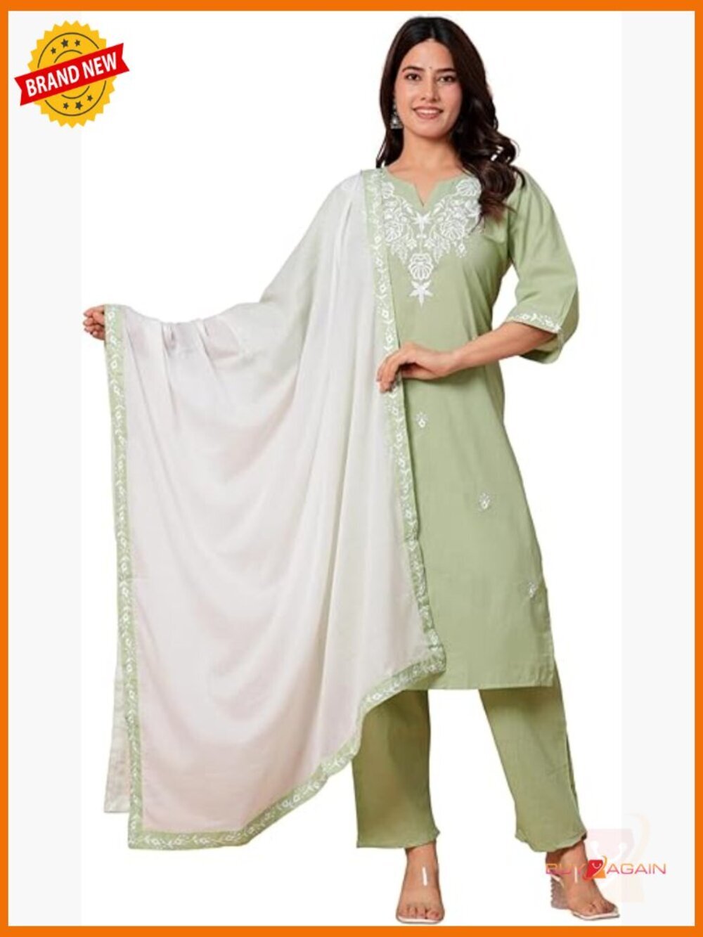 Cotton Straight Kurta Pant Set with Dupatta Embroidered Ethnic Festive Wear